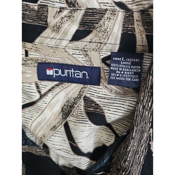 Puritan ~Men's Size L~ Brown/Black Hawaiian Button Up Casual Shirt Short Sleeve. - Picture 7 of 10